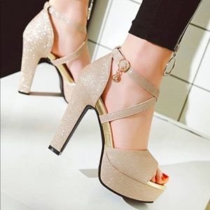 Allover Glitter Decor Platform Chunky Pumps